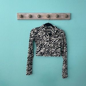 Princess Polly Black and White Zebra Print Button Down Crop Shirt